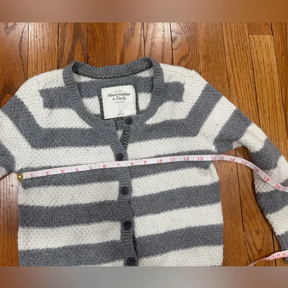 Y2K Abercrombie & Fitch Grey White Striped Cotton Angora Cardigan Sweater Small